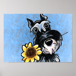 Poster Fora-Trela azul Art™ do girassol do Schnauzer
