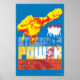 Poster Força da Liga da Justiça. Poder. Coragem. Caract