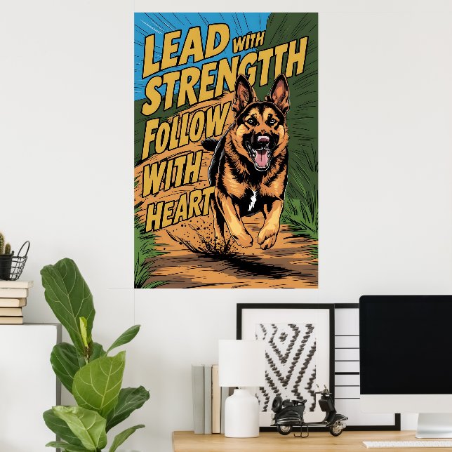 Poster Força do german shepherd e Coração (Escritório em casa)
