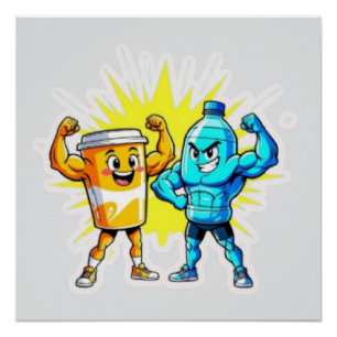 Póster Força Líquida – Desenho de Suco e Água Divertido