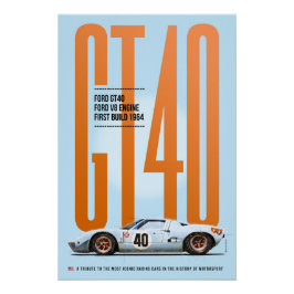 Póster  Ford GT40 Blue Orange Tribute