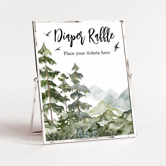 Poster Forest Adventure Fralda Raffle (Boy Woodland Baby Shower Diaper Raffle Sign)