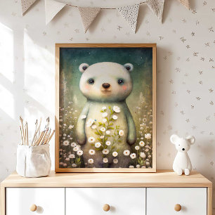 Poster Forest Baby Bear Flower Bear Wall Print