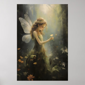 Poster Forest Floral Fairy, Sage Green Cottagecore Print