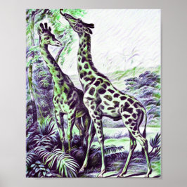 Poster Forest Giraffe
