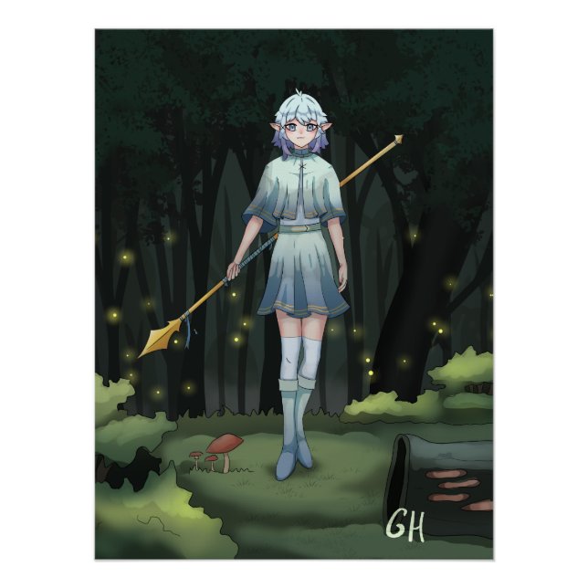 Póster Forest girl, elf, anime poster (Frente)