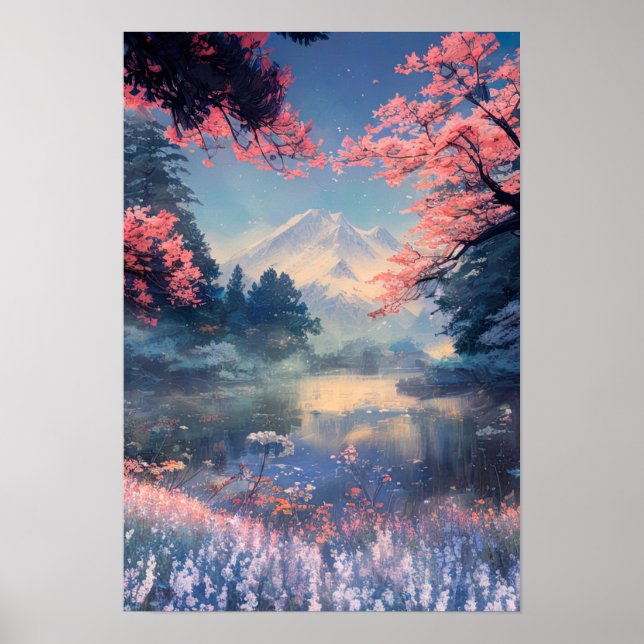 Poster Forest Lake e Snowy Mountain Panorama (Frente)