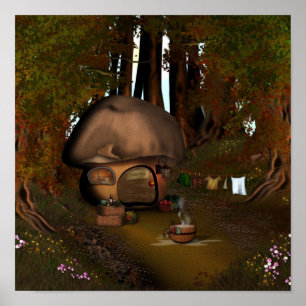 Poster Forest Mushroom House