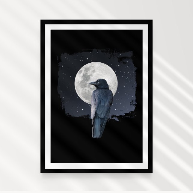 Poster Forest Raven Cold Moon (Forest Raven on the Cold Moon (super moon). Mystic photographic Art.)
