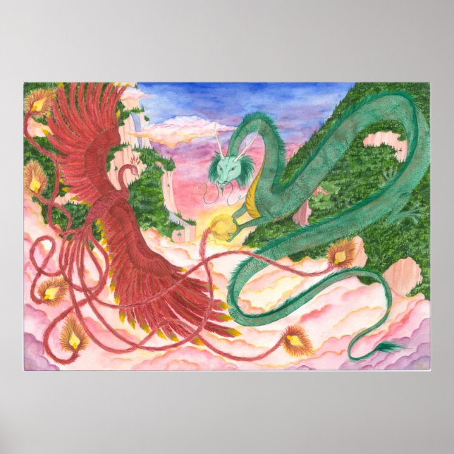 Poster Forest Sunset Dragon e Phoenix (Frente)