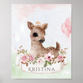 Poster Forest Woodland Baby Girl Deer Watercolor