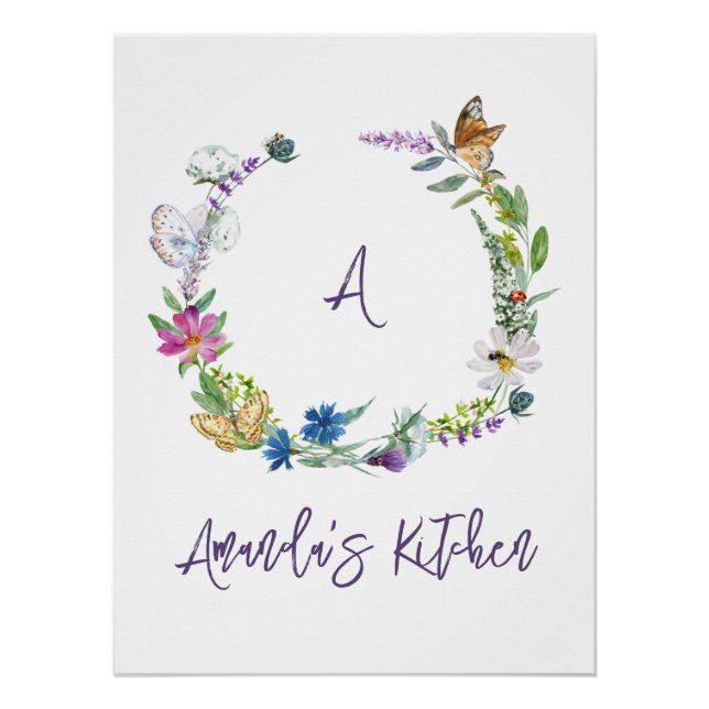 Póster Forma aquosa Monograma de flor selvagem (Frente)