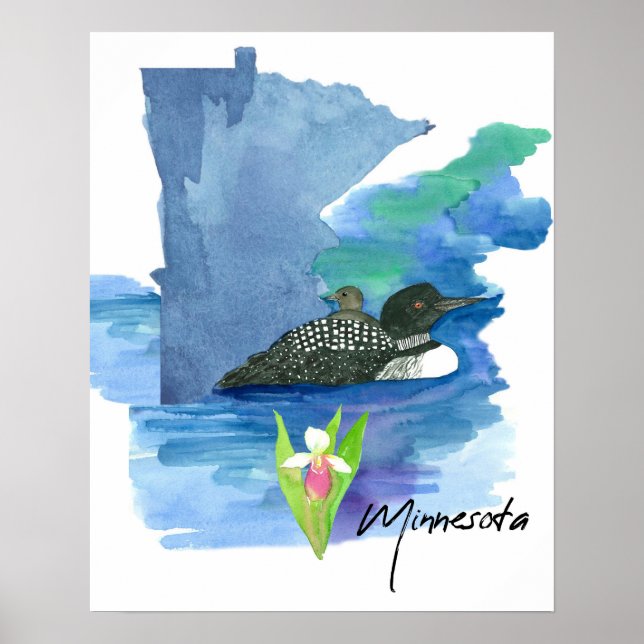 Poster Forma do Estado de Minnesota Loon Senhora Slipper  (Frente)