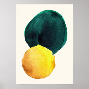 Poster Forma Orgânica Abstrato Watercolor Amarelo Verde