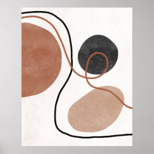 Poster Formas abstrato de Forma Livre - Castanho e Preto