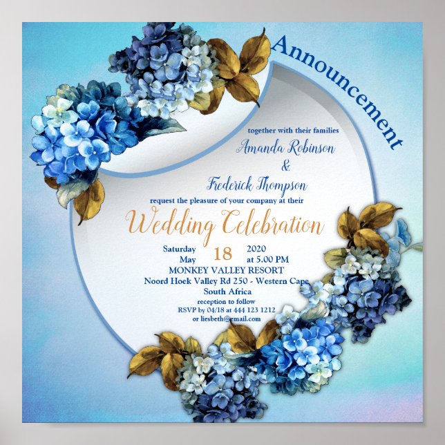 Poster Formas de Casamento de Hydrangeas Azuis (Frente)