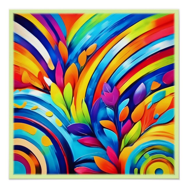 Póster Formas de Folha Coloridas e Padrões Abstrato (Frente)