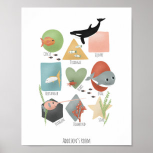 Poster Formas Educativas do Oceano Fofo para Berçário Neu