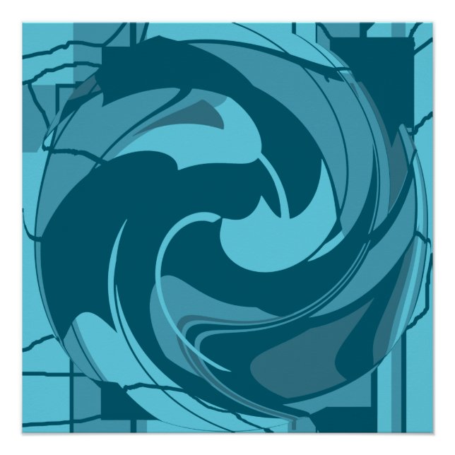 Póster Formas Florais De Alho Escuro Nervoso Aqua Turquoi (Frente)