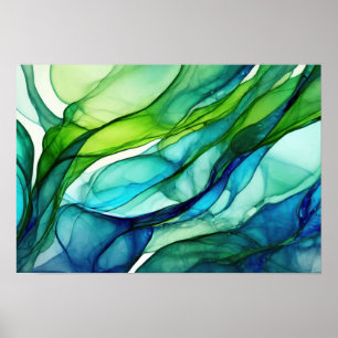 Poster Formas fluentes em verde e azul