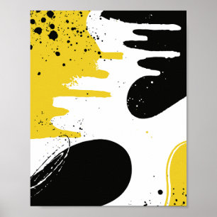 Poster Formas Fluidas Pretas, Brancas e Amarelas