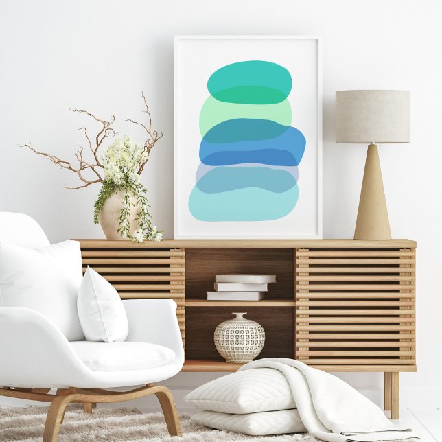 Poster Formas geométricas bonito de Abstrato em Azul e Ve (Criador carregado)