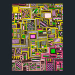 Póster Formas geométricas cor-de-rosa e amarela pop art<br><div class="desc">A partir de uma design original desenhada por Nola Edsall de formas geométricas quadradas e retangulares com vários padrões ocupados. Esse design artístico impressionante é complexo e detalhado e usa as cores pop brilhantes de rosa, amarelo, verde limão e preto. Perfeito para o decoro doméstico ou do escritório para adicionar...</div>