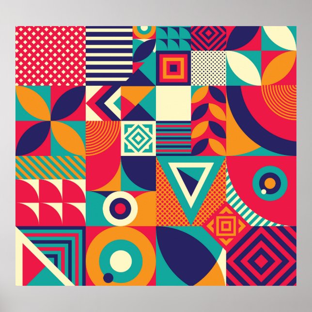 Poster formas geométricas de pop abstrato, padrão sem sol (Frente)