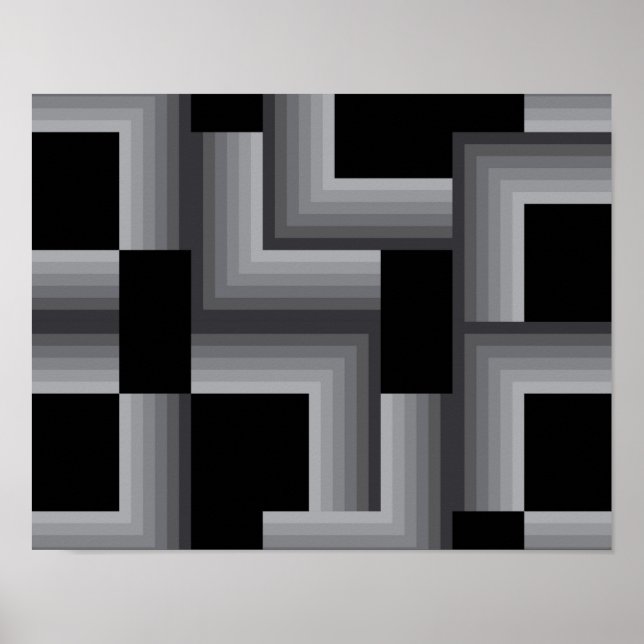 Poster Formas quadradas pretas, prateadas, legal, únicas, (Frente)