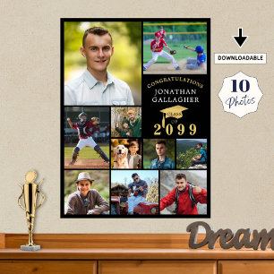 Poster Formatura 10 Colagem de Fotos Parabéns Preto Doura