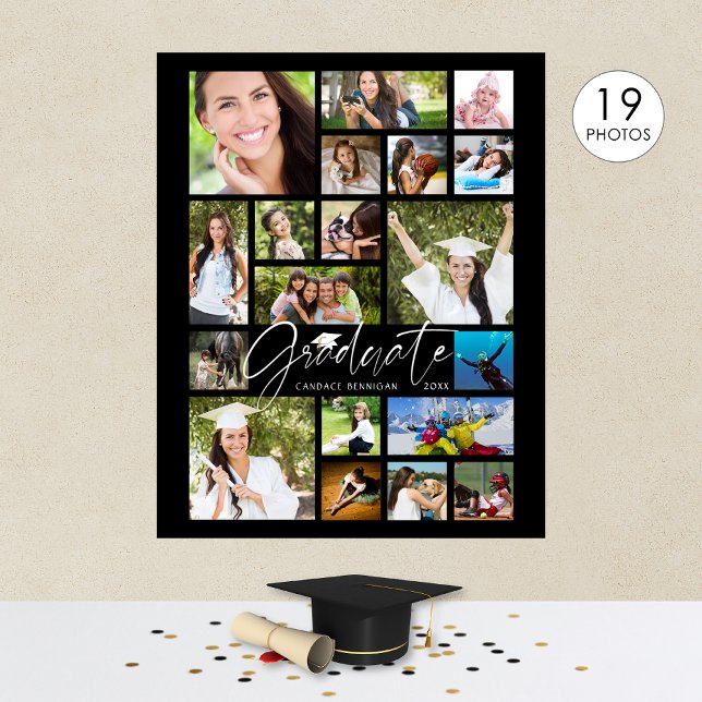 Poster Formatura 19 Colagem de Fotos Script Preto Festa (Criador carregado)