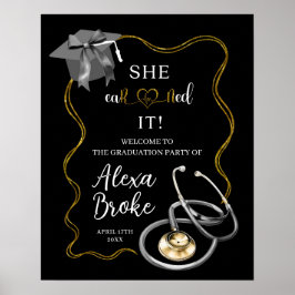 Poster Formatura de Enfermeira Arco Preto e Dourado Elega