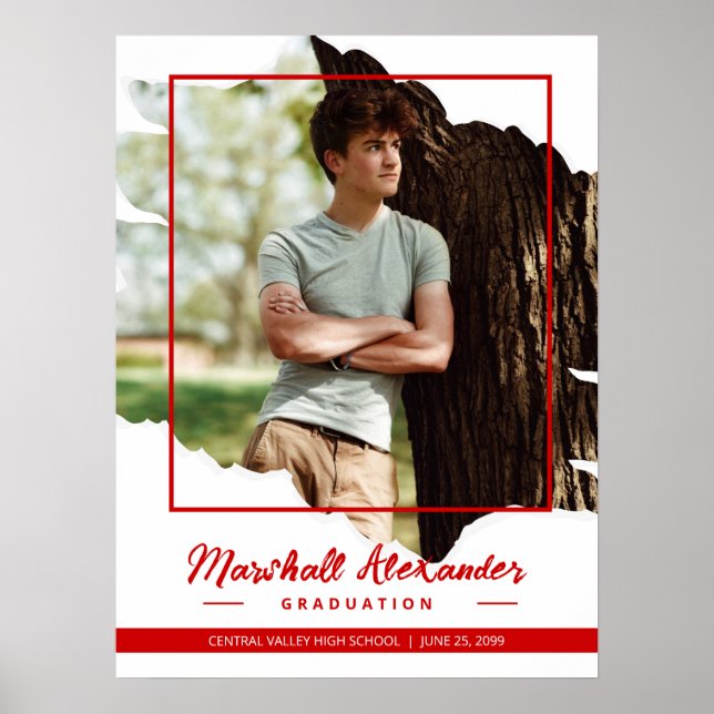 Poster Formatura de Foto Rasgada Abstrata Vermelha com Es (Frente)