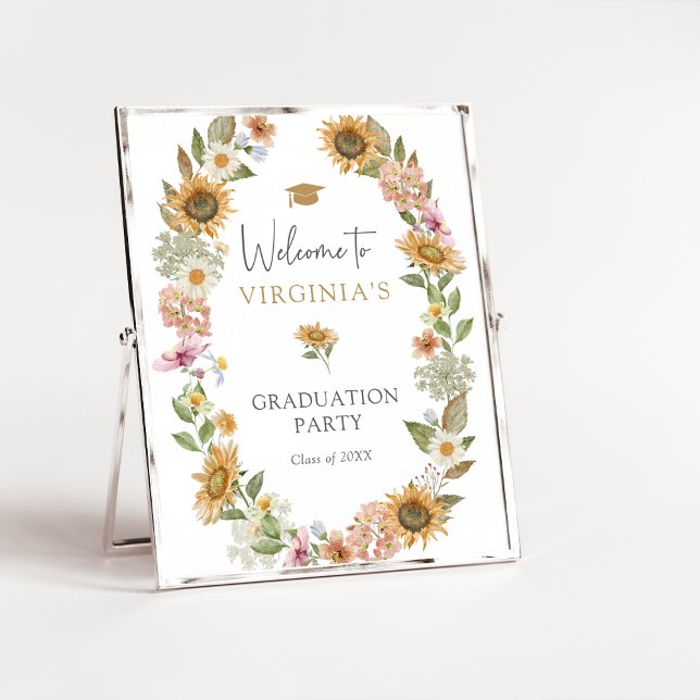 Poster Formatura do Girassol (Watercolor Sunflower Graduation Welcome Poster by Painted Paperie
)