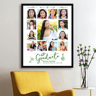 Poster Formatura Verde K–12 Desenhos de Colagem de Fotos 