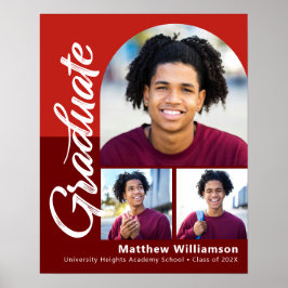 Poster Formatura Vermelha 3 Foto Negrito Arco Script Mini