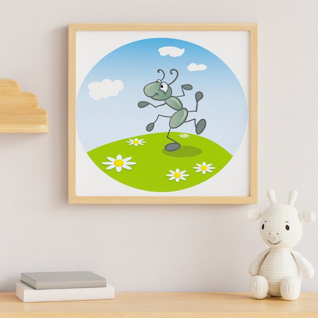 Poster Formiga Dançante na Grama com Flores (Criador carregado)