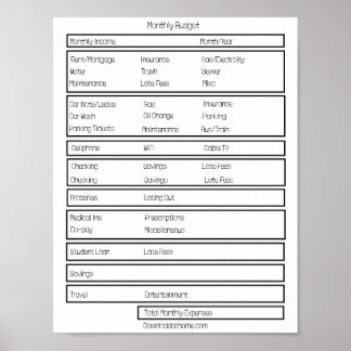 Poster Formulários de Orçamento Mensal. Controlar as suas
