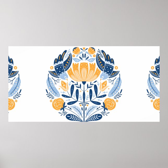 Poster Forno de arte popular com pássaros, rosas e flores (Frente)