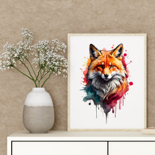 Poster Forra Vermelha vívida Fox Watercolor Splash Wall A