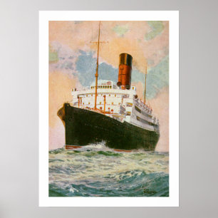 Poster Forro Ascania de Cunard no mar