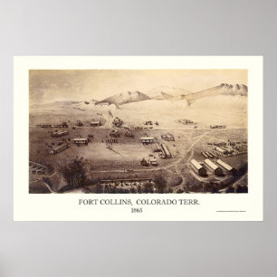 Poster Fort Collins, mapa panorâmico do CO - 1865