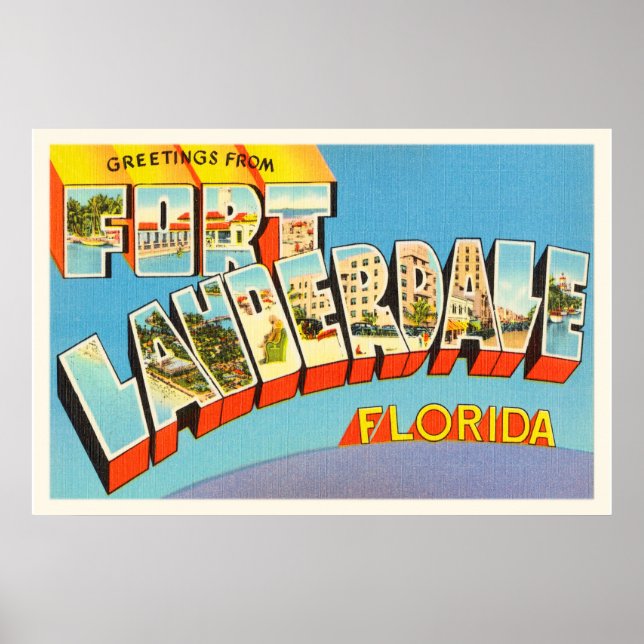 Poster Fort Lauderdale #2 Flórida FL Antiga Viagem Souven (Frente)