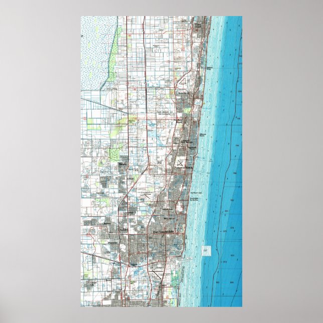Póster Fort Lauderdale Florida Map (1985) (Frente)