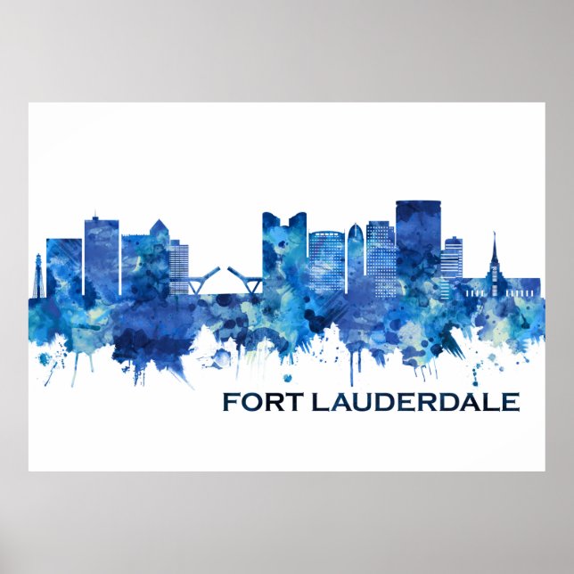 Poster Fort Lauderdale Florida Skyline Blue (Frente)