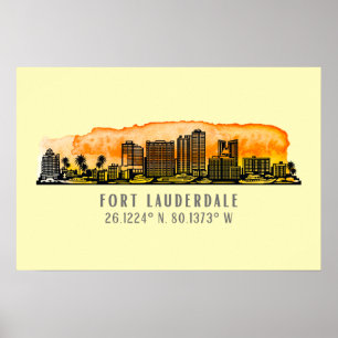 Poster Fort Lauderdale Skyline & Coordenadas