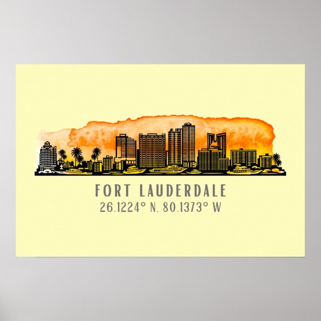 Poster Fort Lauderdale Skyline & Coordenadas (Frente)