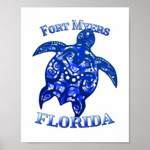 Poster Fort Myers Flórida Vacinação Tartaruga Tribal