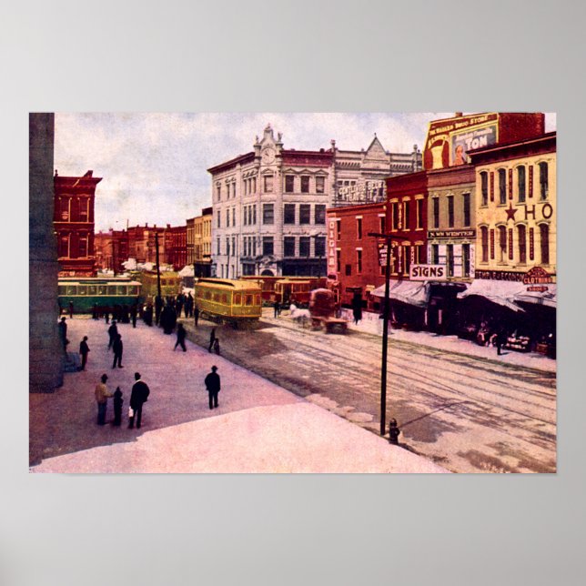 Poster Fort Wayne, Indiana Calhoun e Principais Ruas (Frente)