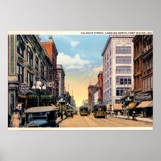 Póster Fort Wayne, Indiana Calhoun Street 1920 (Frente)